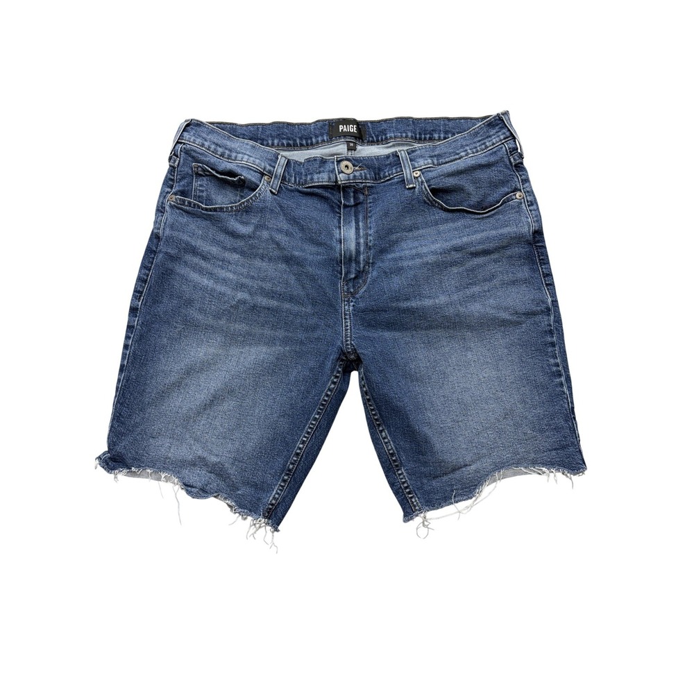 Paige Denim Shorts Mens 38 Medium Wash Cutoff Raw Hem Stretch Bermuda Blue